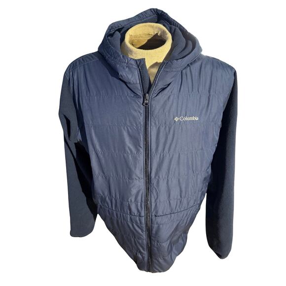 Columbia Thermal Coil Hybrid Hoodie Jacket Navy Fleece Lined Full Zip Men’s XL - Picture 1 of 7